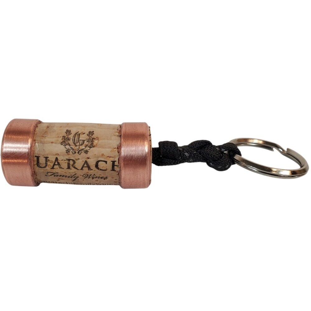 Handmade Upcycled Wine Cork Keychain w/ Copper Bands and Braided Black Paracord